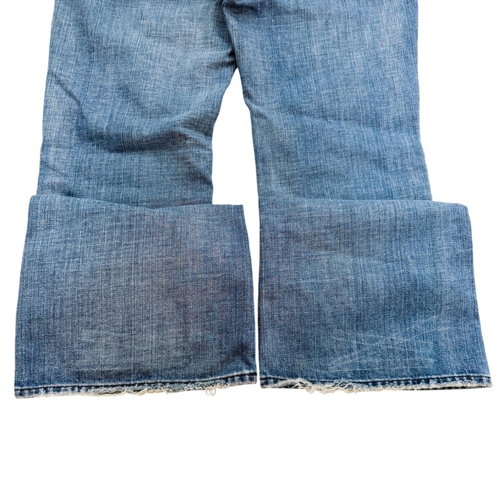 7 For All Mankind Distressed Flare Jeans Women 32 Light Blue Low Rise Wide Leg - Picture 4 of 16